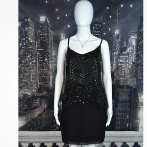🍸GLAM | Laundry By Shelli Segal Black Sequined Cocktail Dress | NWT | Size 8 |